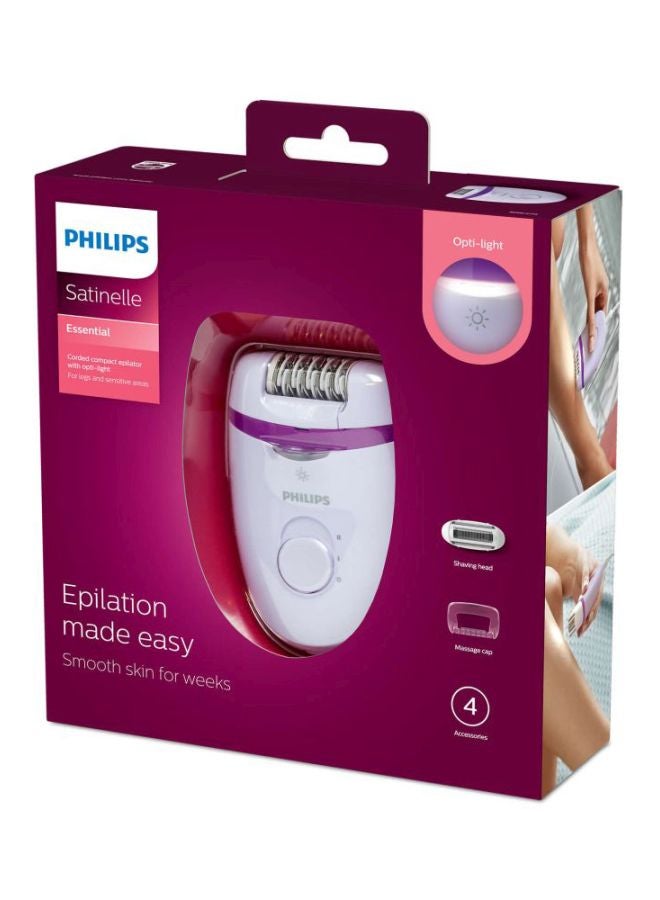 Philips BRE275 Corded Epilator With Cleaning Brush, Shaver, Shaver Comb, Massage Cap And Pouch White/Purple/Silver  - Image 4