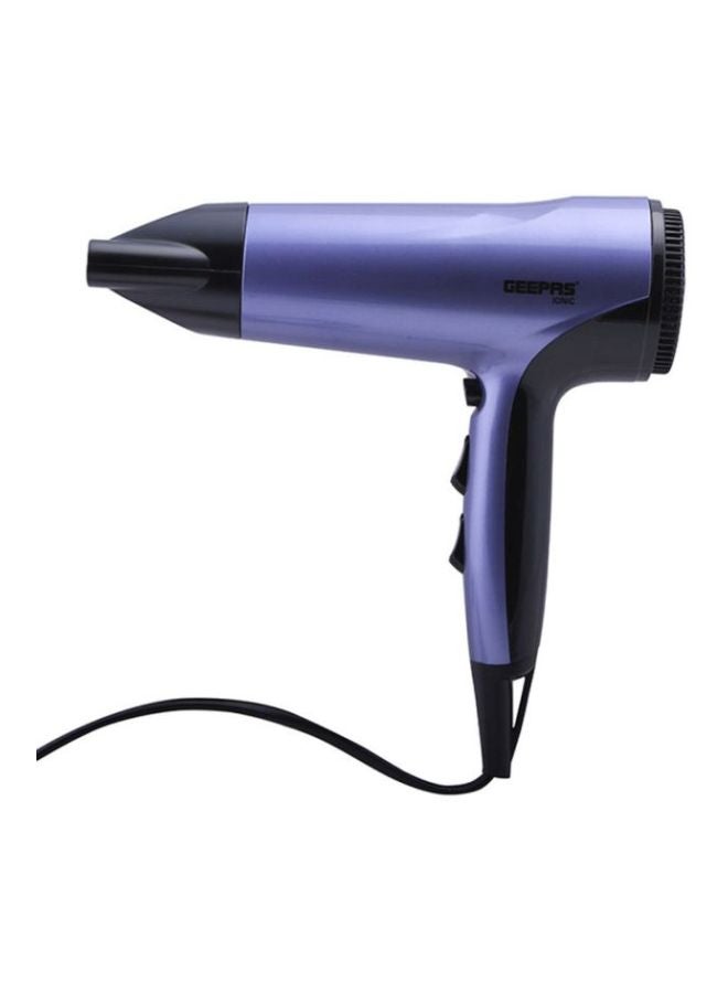GEEPAS - Compact Travel Hair Dryer, Cool Shot Function 3 Heat And 2 Speed Settings Removable Filter Hang Up Hook, Powerful DC Motor, Quicker Drying, Portable Ionic Fast Drying Blower Purple/Black - Image 1