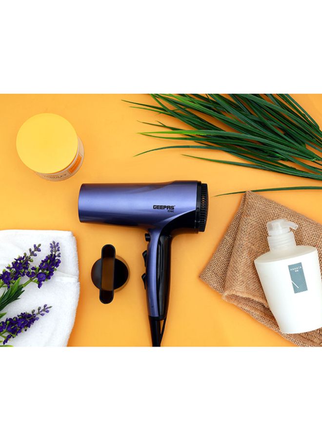 GEEPAS - Compact Travel Hair Dryer, Cool Shot Function 3 Heat And 2 Speed Settings Removable Filter Hang Up Hook, Powerful DC Motor, Quicker Drying, Portable Ionic Fast Drying Blower Purple/Black - Image 1