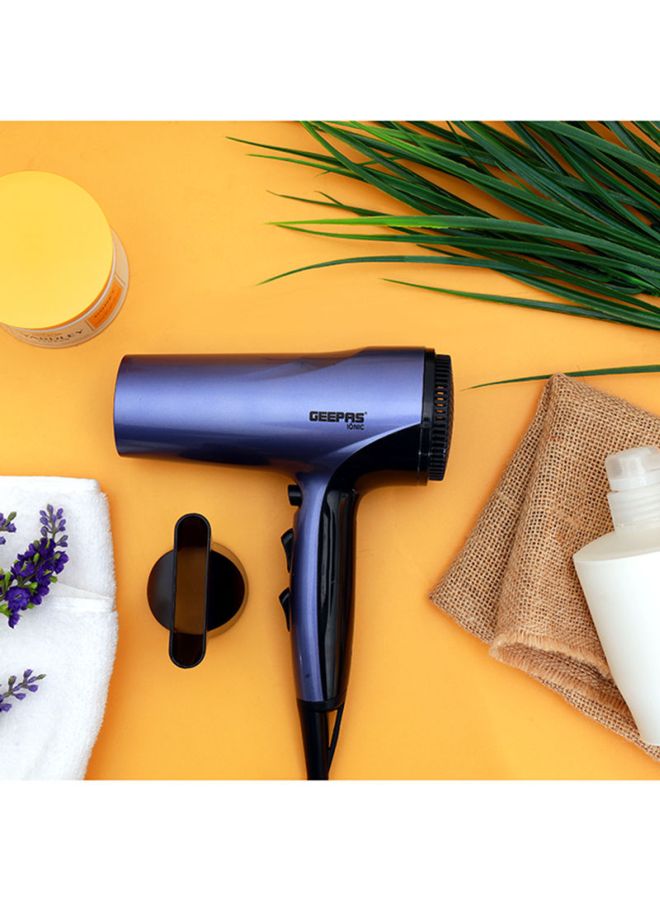 GEEPAS - Compact Travel Hair Dryer, Cool Shot Function 3 Heat And 2 Speed Settings Removable Filter Hang Up Hook, Powerful DC Motor, Quicker Drying, Portable Ionic Fast Drying Blower Purple/Black - Image 1