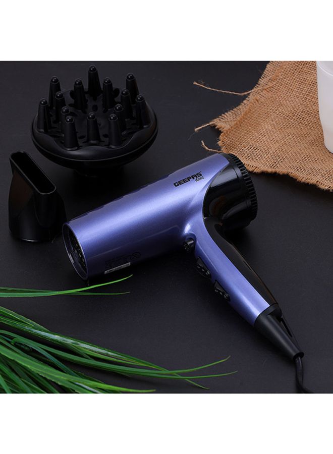 GEEPAS - Compact Travel Hair Dryer, Cool Shot Function 3 Heat And 2 Speed Settings Removable Filter Hang Up Hook, Powerful DC Motor, Quicker Drying, Portable Ionic Fast Drying Blower Purple/Black - Image 1