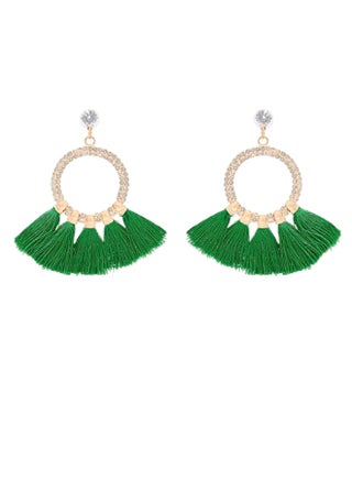 Crystal Studded Rounded Tassel Earrings