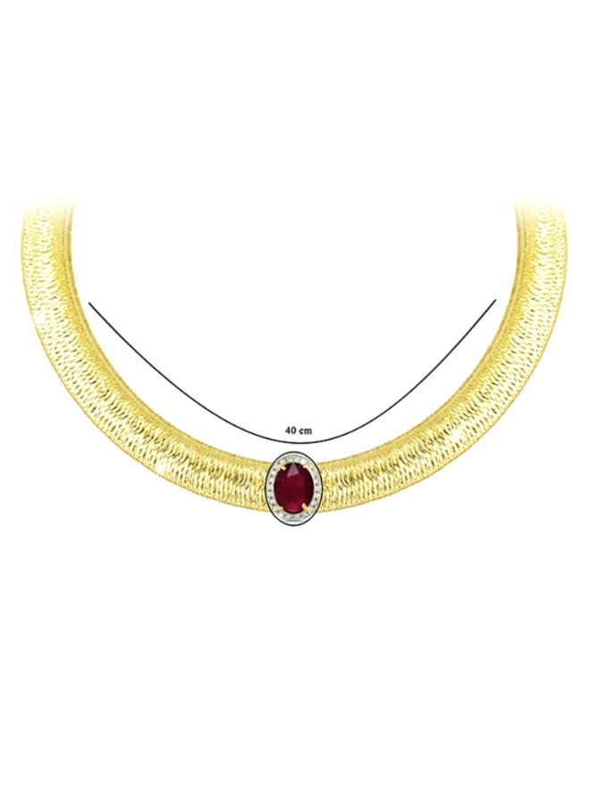 Vera Perla 18K Gold Genuine Oval Cut Ruby Genuine Diamonds Necklace 0.12 Carat  - Image 2