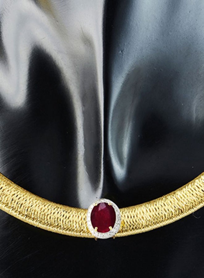 Vera Perla 18K Gold Genuine Oval Cut Ruby Genuine Diamonds Necklace 0.12 Carat  - Image 3