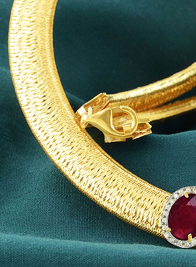 Vera Perla 18K Gold Genuine Oval Cut Ruby Genuine Diamonds Necklace 0.12 Carat  - Image 4