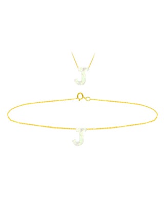 18 Karat Gold J Letter Mother Of Pearl Jewellery Set - v1599577344/N15079604A_1