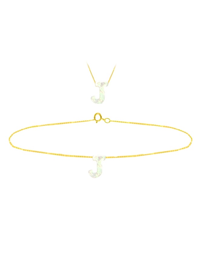 18 Karat Gold J Letter Mother Of Pearl Jewellery Set
