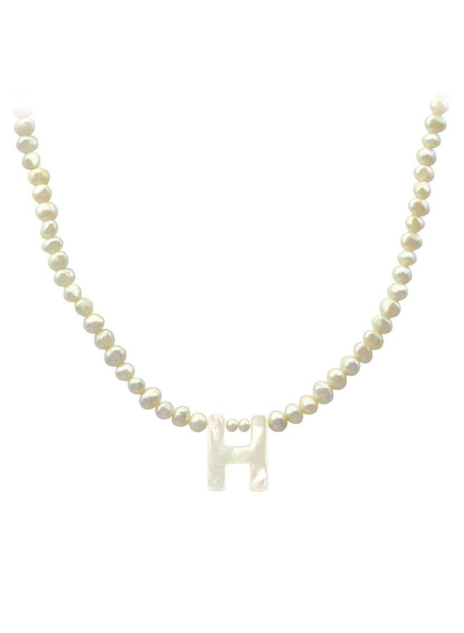 Vera Perla - 10 Karat Gold With Pearls Strand Letter H Necklace - Image 1