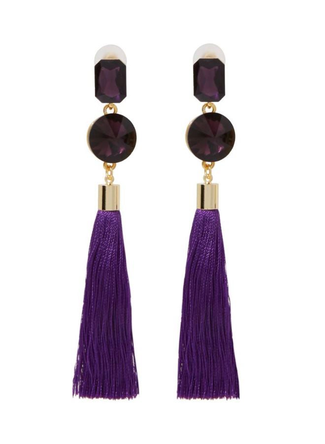 YUEJIN - Crystals And Tassel Design Earrings - Image 1