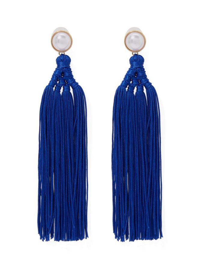 YUEJIN - Woven Design Tassel Earrings - Image 1