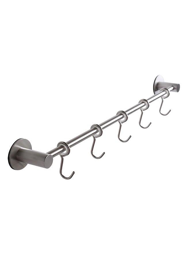 5-Hooks Multi-Purpose Adhesive Sliding Hanging Rack Silver 41 x 7cm  - Image 1