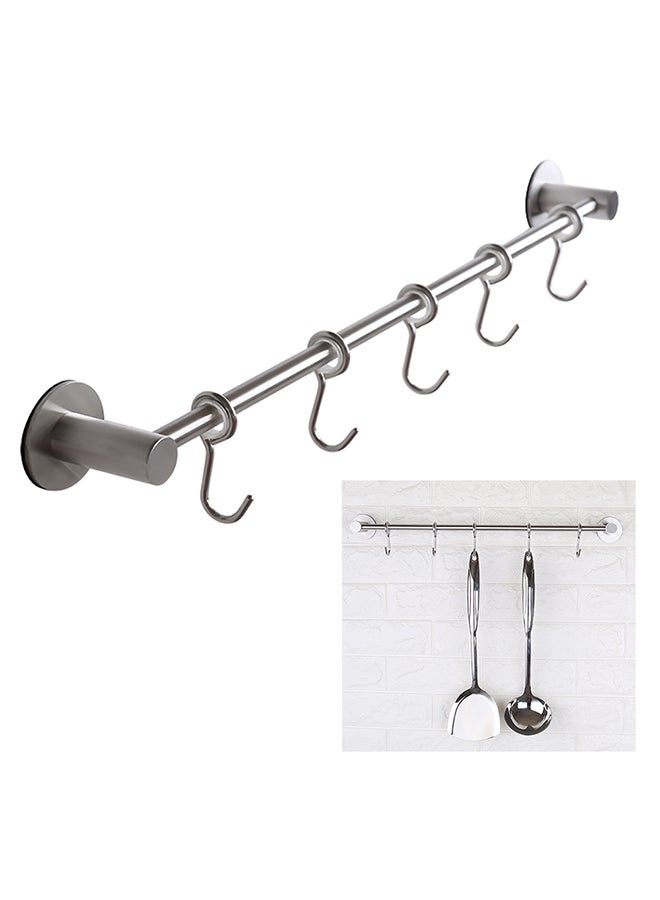 5-Hooks Multi-Purpose Adhesive Sliding Hanging Rack Silver 41 x 7cm  - Image 2