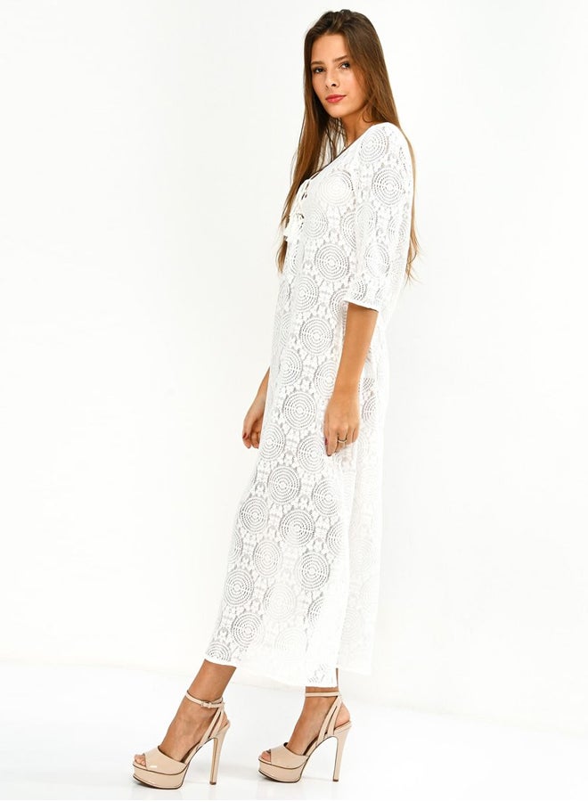 Miss Penny - Plunge Neck Detailed Maxi Dress White - Image 1