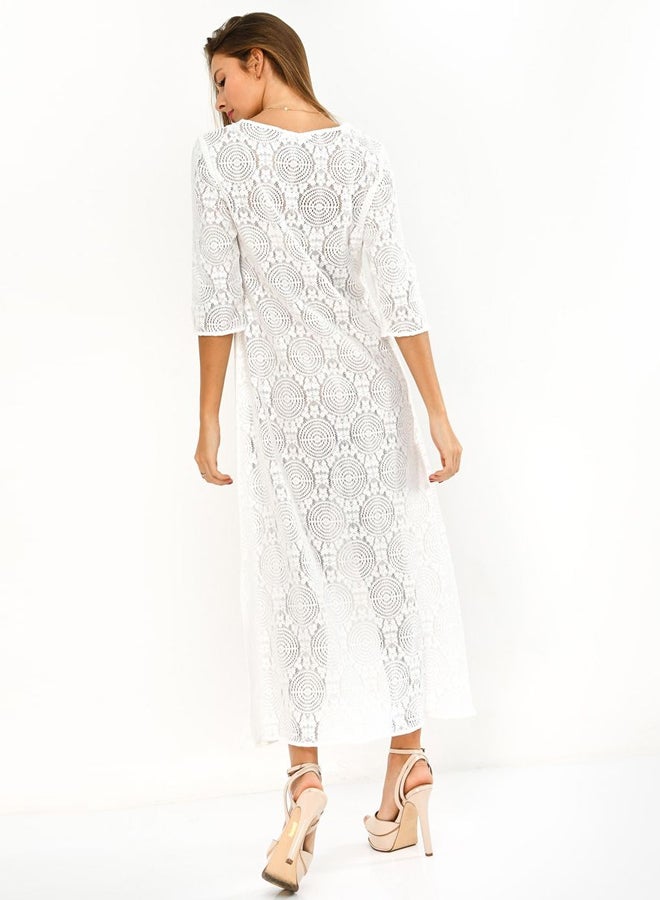 Miss Penny - Plunge Neck Detailed Maxi Dress White - Image 1