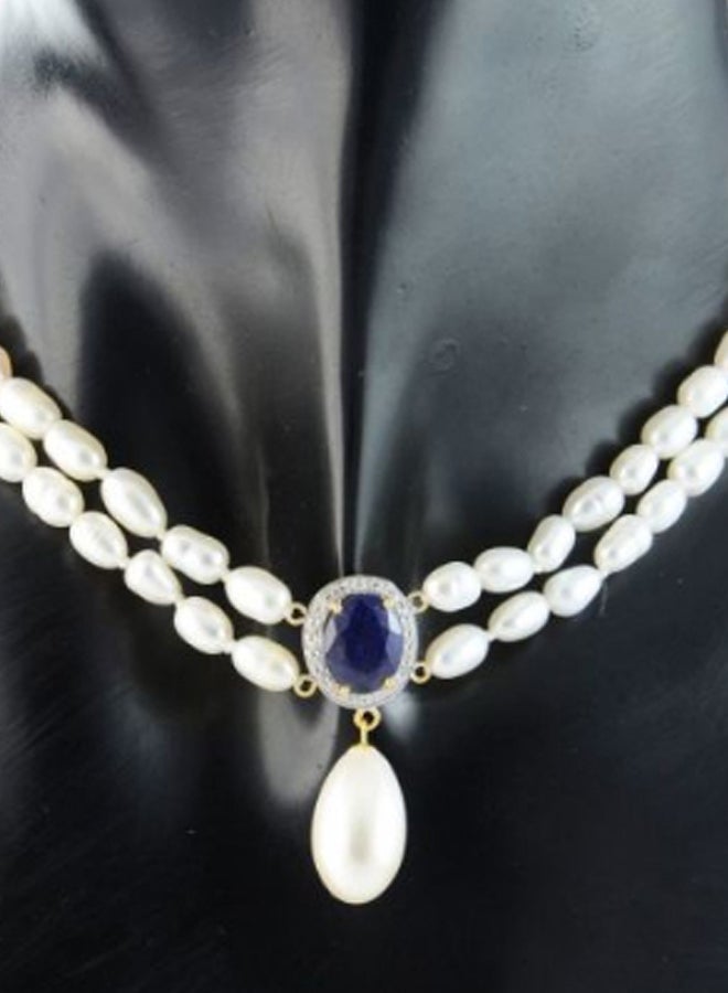 Vera Perla - Diamonds Oval Sapphire And Pearl Necklace - Image 1