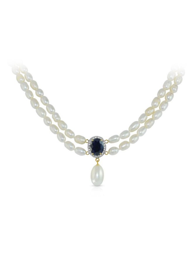 Vera Perla - Diamonds Oval Sapphire And Pearl Necklace - Image 1