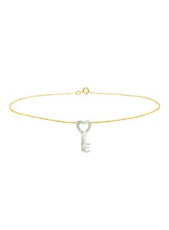 18 Karat Gold Key Design Mother Of Pearl Chain Bracelet