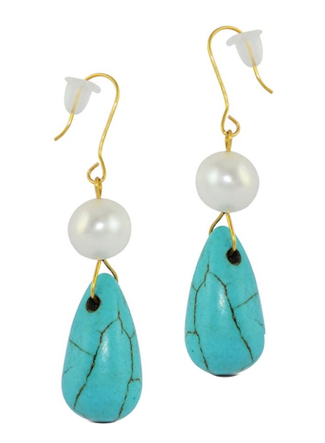 Vera Perla 18 Karat Gold Pearl And Turquoise Earrings - Image 1
