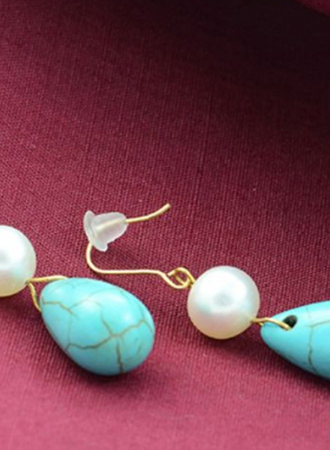 Vera Perla 18 Karat Gold Pearl And Turquoise Earrings - Image 2