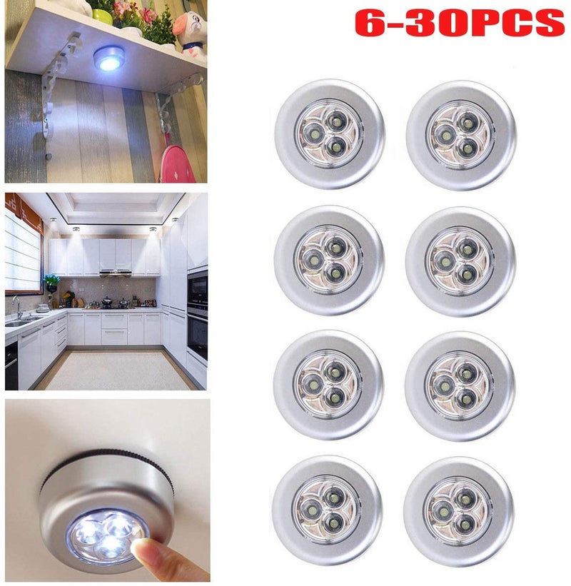 Generic - 6-Piece LED Battery-Powered Wireless Stick-On Push Light Set Silver 6.8cm - Image 1