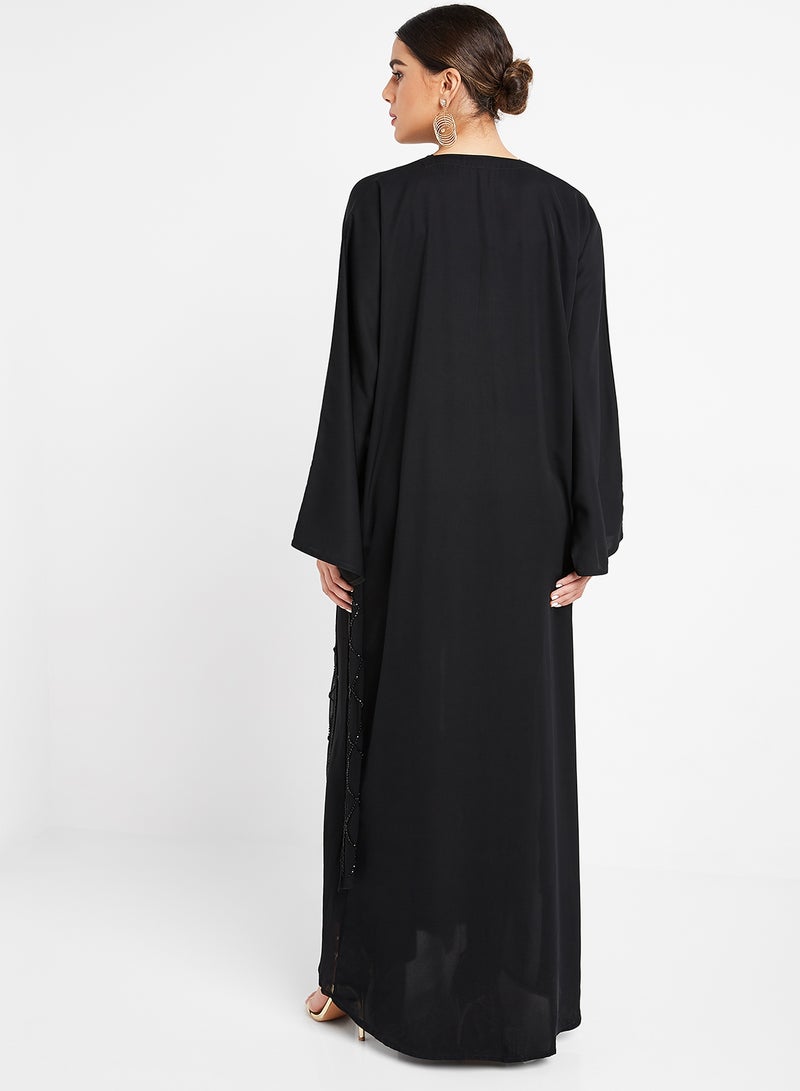 ROZA Chiffon Stone Hand Work Abaya black  - Image 2