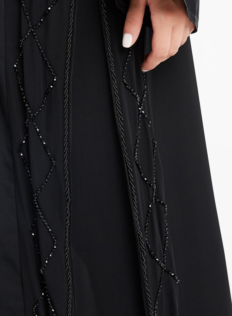 ROZA Chiffon Stone Hand Work Abaya black  - Image 4