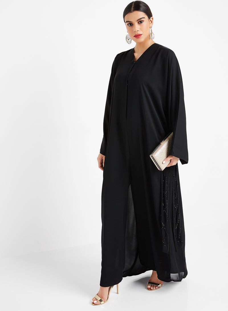 ROZA Chiffon Stone Hand Work Abaya black  - Image 1