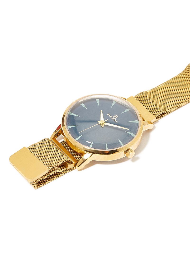 ماكسل ساعة يد بعقارب وإضاءة مغناطيسية - قياس 42 مم - لون ذهبي للرجال - Image 2