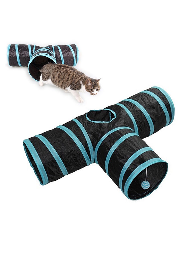 Indoor Cat Tunnel 3 Way Pet Toys Black 15x3x3cm - Image 1