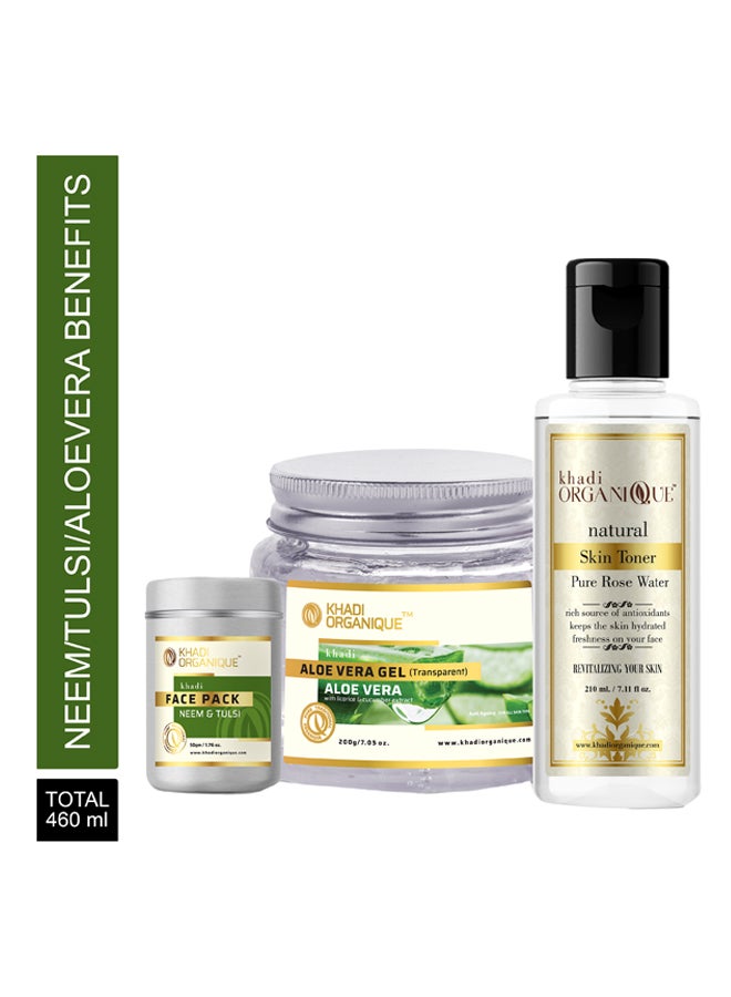 Khadi ORGANIQUE Pack Of 3 Neem Tulsi Face Pack Rose Water Skin Toner Transparent Aloe Vera Gel 460ml  - Image 2