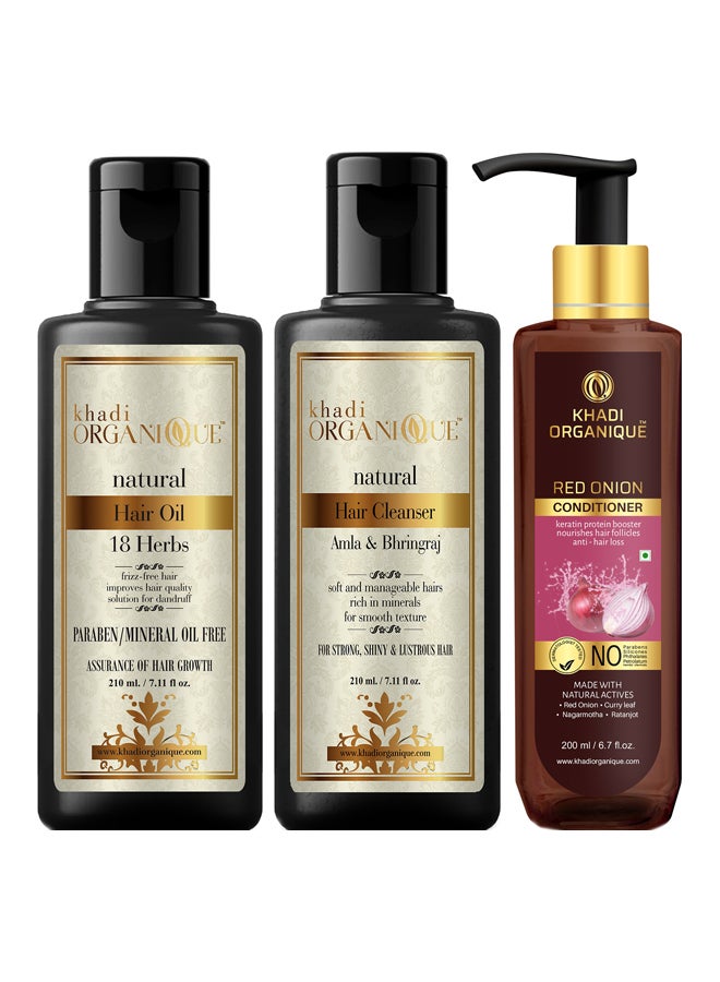كادي أورجانيك مجموعة مكونة من 3 عبوات زيت شعر بخلاصة الأعشاب ومنظف للشعر بخلاصة الأملا والبرينجراج والبصل الأحمر 620ملليلتر - Image 1