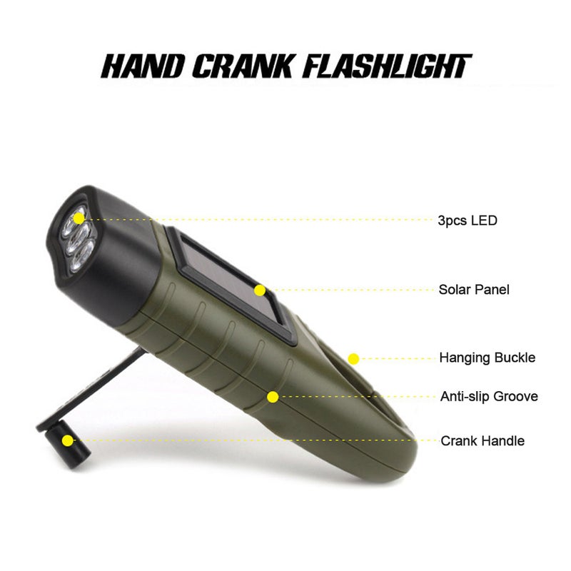 Generic Hand Crank Solar Powered Rechargeable Flashlight 13.0x5.5x3.7cm - Image 5