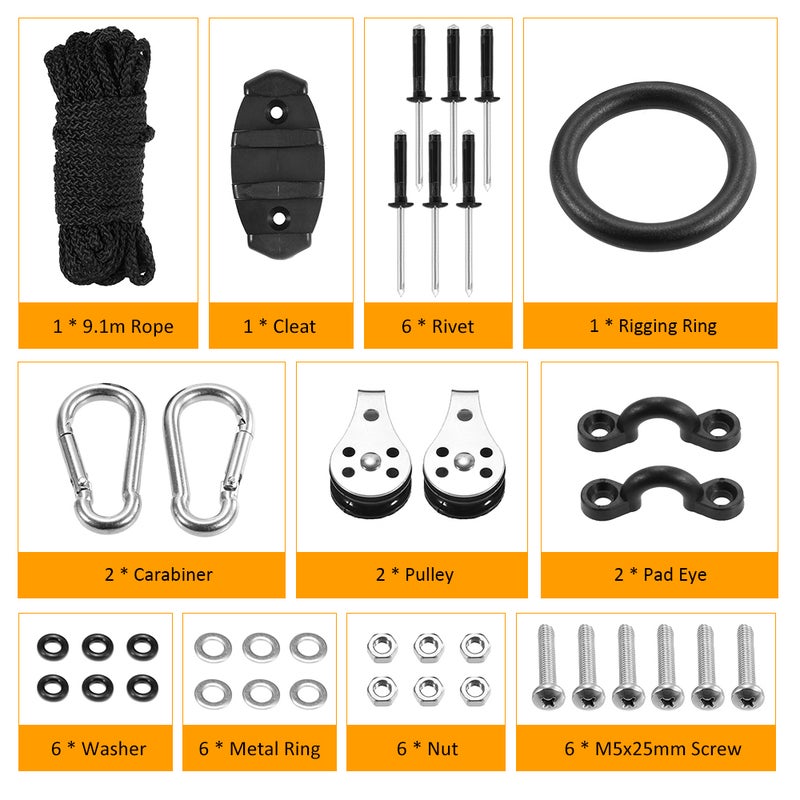 Generic Trolley Kit With Rope Cleat Pulley Rigging Ring For Kayaks Canoes 24.0x7.0x4.0cm  - Image 4