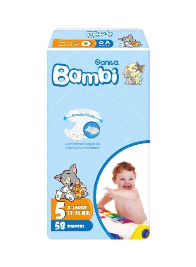 Sanita Bambi Baby Diapers, Size 5, XL, 13-25 Kg, 58 Count 