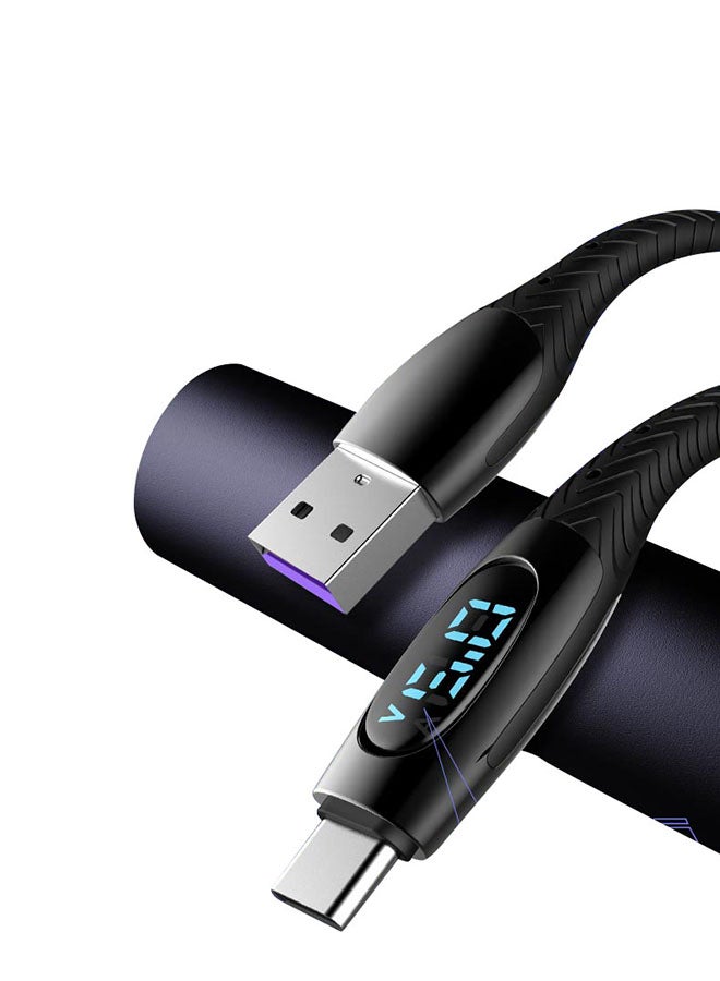 كيو سي واي كابل مضفر Type C للشحن السريع ونقل البيانات أسود - Image 2