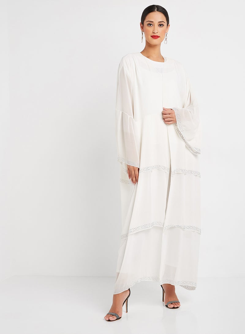 ROZA Stone Hand Work Design Abaya White  - Image 1