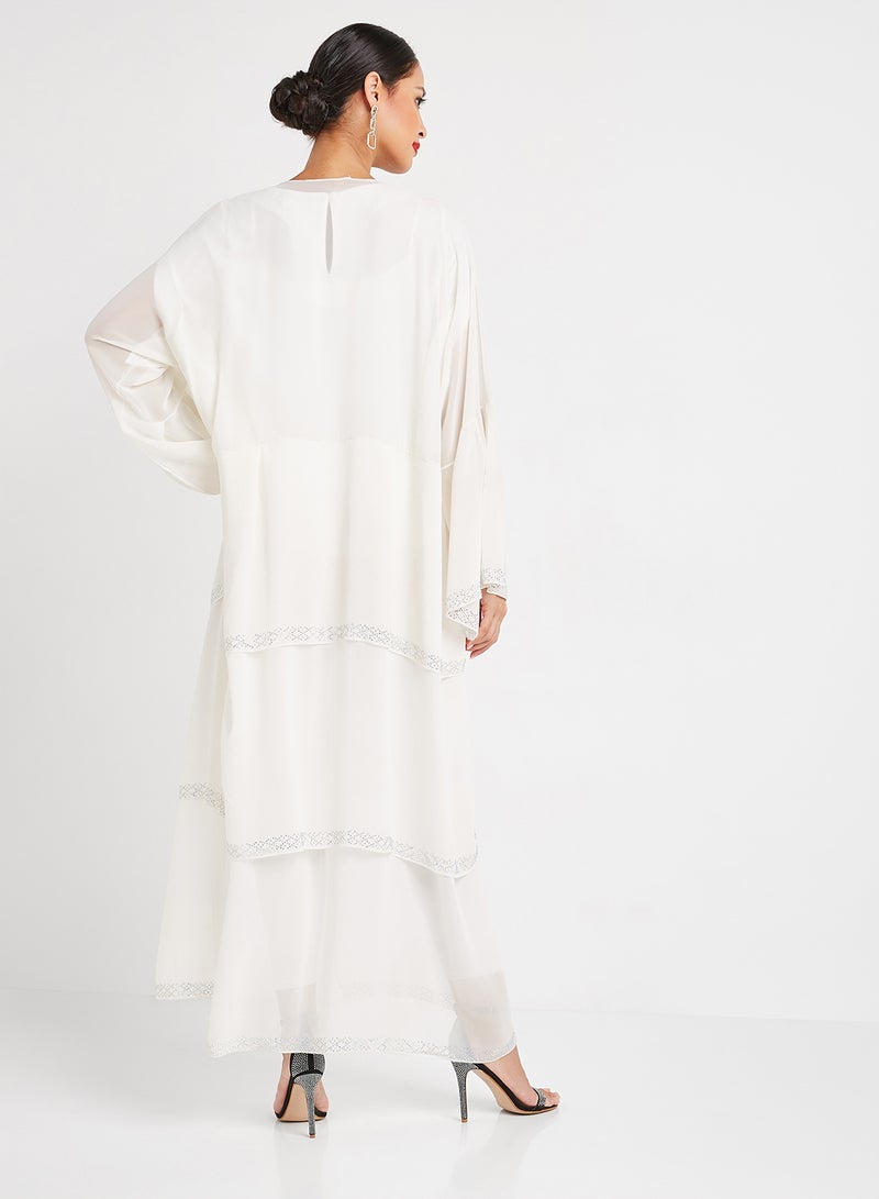 ROZA Stone Hand Work Design Abaya White  - Image 2