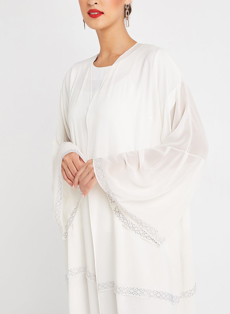 ROZA Stone Hand Work Design Abaya White  - Image 3