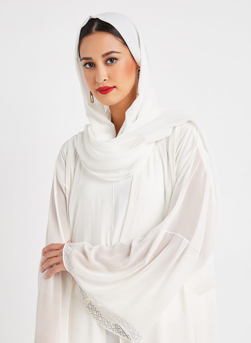 ROZA Stone Hand Work Design Abaya White  - Image 4