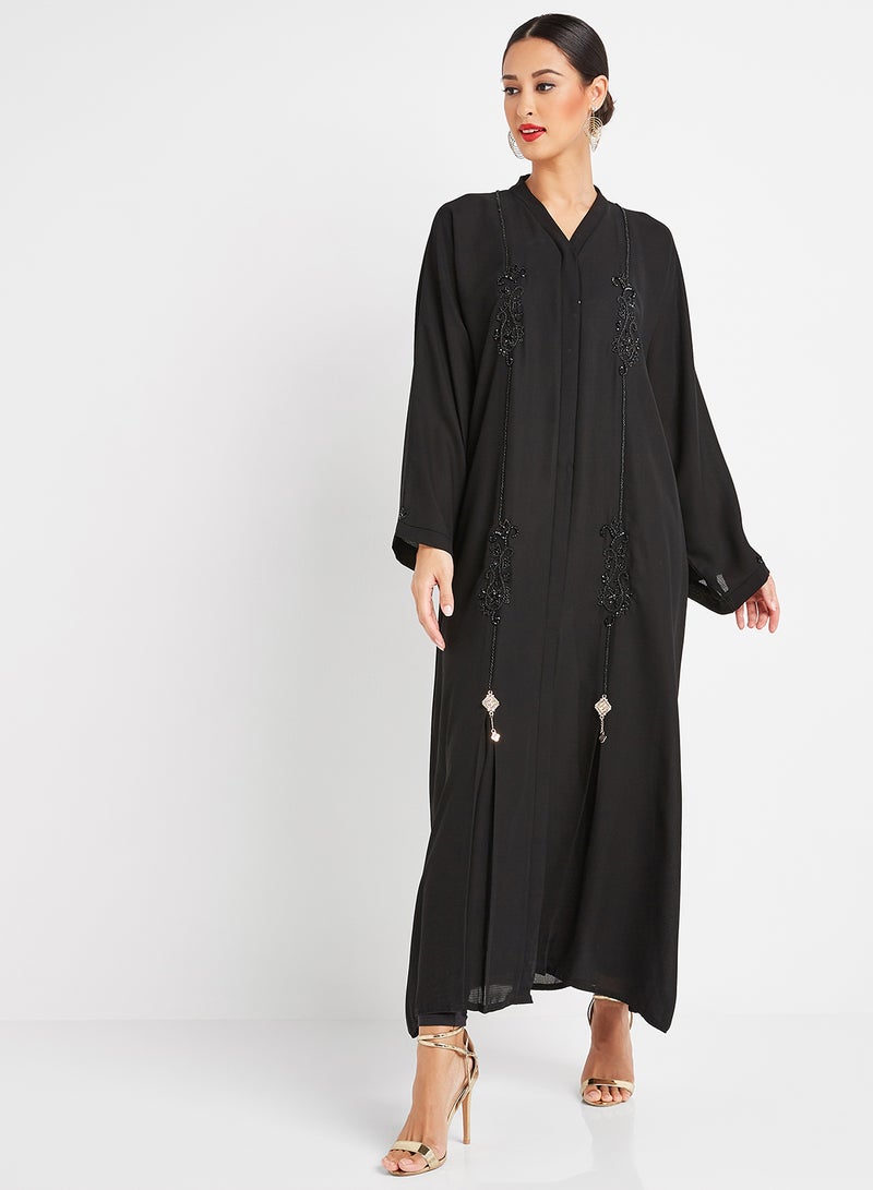 ROZA Stone Hand Work Design Abaya Black  - Image 1