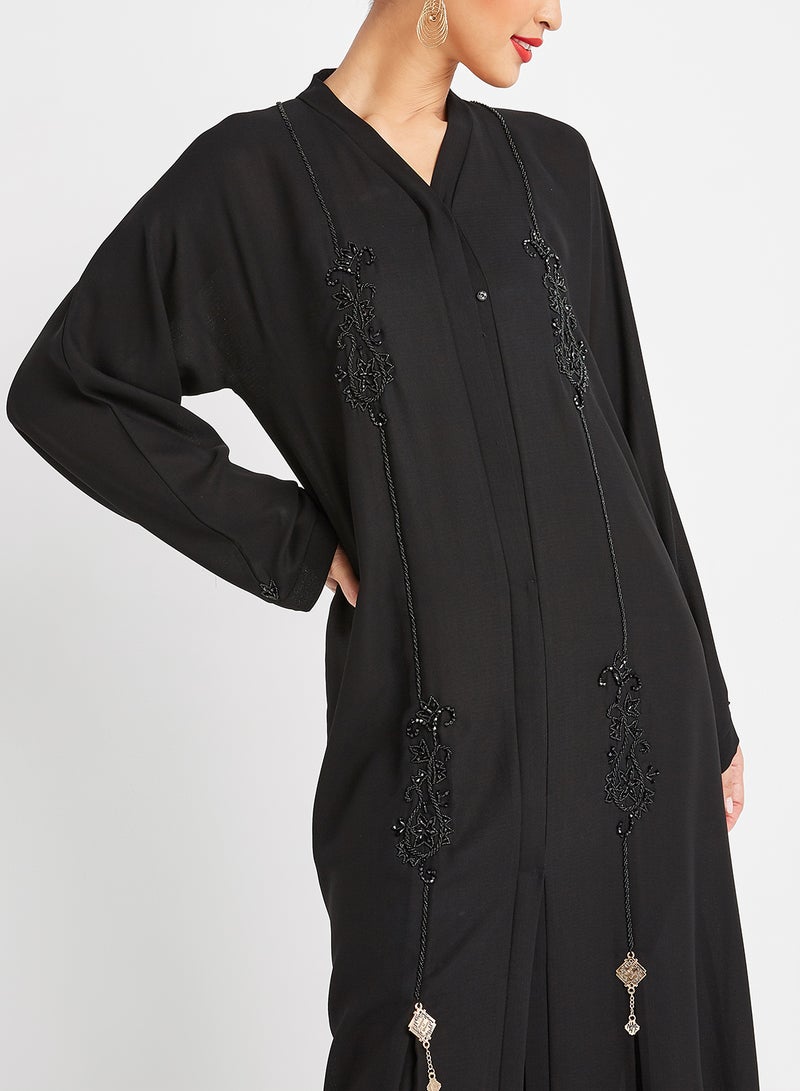 ROZA Stone Hand Work Design Abaya Black  - Image 3