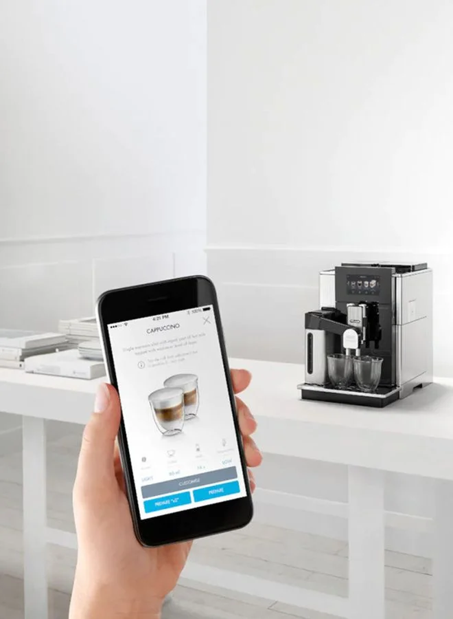 De'Longhi Maestosa Fully Automatic Bean To Cup Coffee Machine With In Built Grinder,Smart One Touch Hot Chocolate,Cappuccino,LatteMacchiato,Espresso Maker App Lin 1 L 1450 W EPAM960.75.GLM Black/Silver