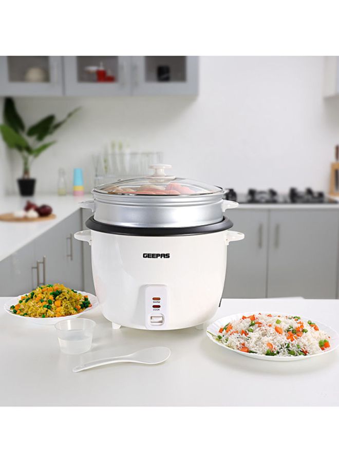 GEEPAS Electric Rice Cooker with Non-Stick Inner Pot and Toughened Glass Lid| Includes Cook, Steam, and Warm Functions| White Powder Coated Housing, Aluminum Outer Steamer 2.8 L 1000.0 W GRC4327 White/Black  - Image 4