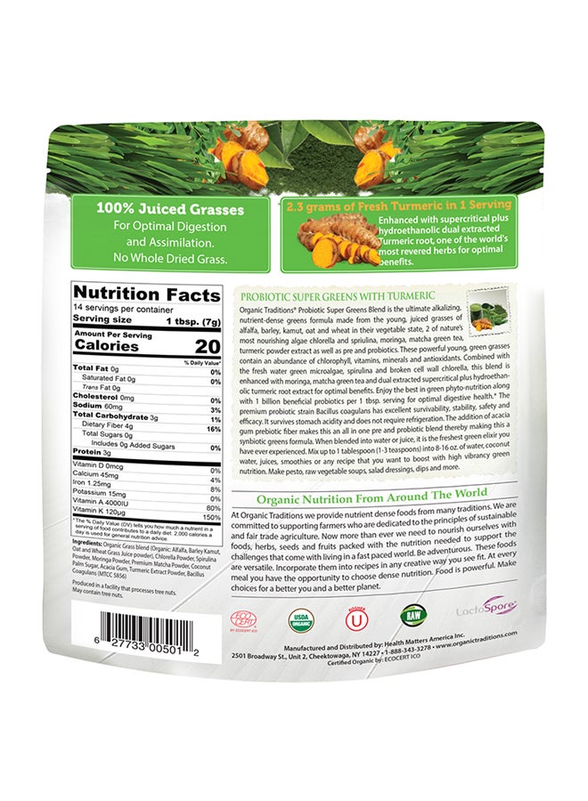 Organic Traditions Probiotic Super Greens With Turmeric 100grams  - Image 2