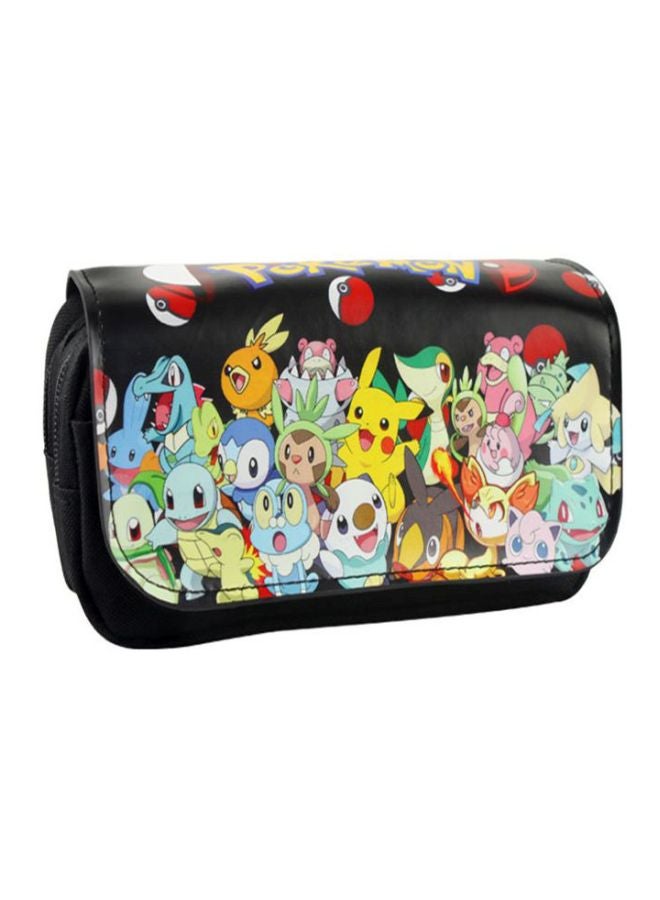 Lucky Pokemon Printed Dual Compartment Pencil Case Black/Yellow/Green - Image 1