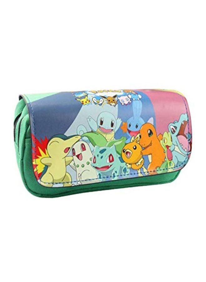 Lucky Pokemon Printed Dual Compartment Pencil Case Green/Pink/Blue - Image 1