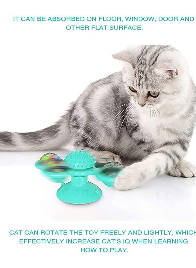Generic Cat Toy,Windmill Cat Toy,Cat Windmill Toy with Led Ball and Catnip Ball, Cat Turntable Teasing Interactive Toy, Funny Kitten Windmill Ball, Massage Scratching Tickle,Blue Blue 15.8cm - Image 2