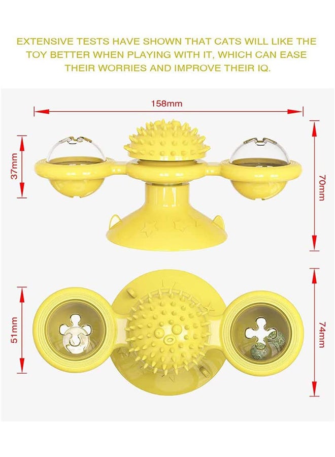 Interactive Cat Toys with Suction Cup, Windmill Cats Toy Soft Scratch Hair Brush Silicone Transparent Ball Washable Cat Grooming Shedding Massage for Pet Cats (Yellow) Yellow 15.8cm - Image 3