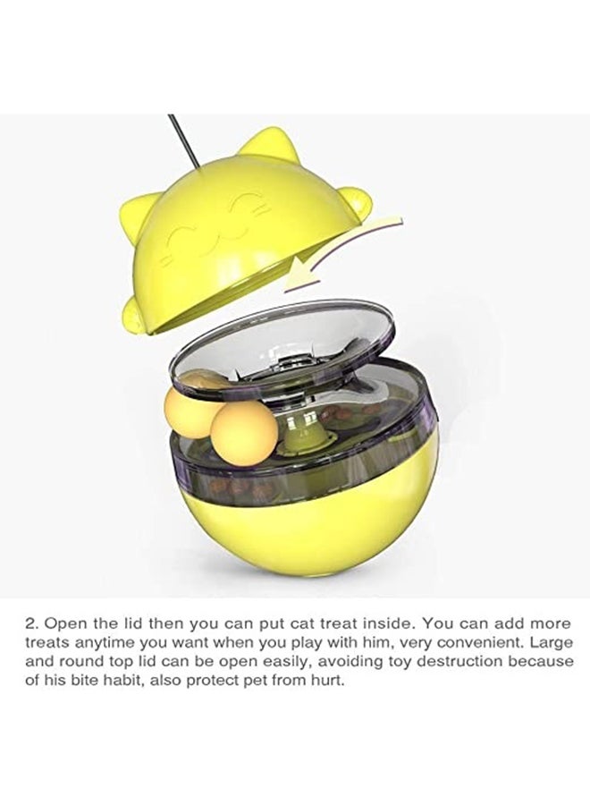 Funny Cat Stick Toy Leaking Food Ball, Training Toy with Adjustable Leak Hole Yellow 15cm - Image 2