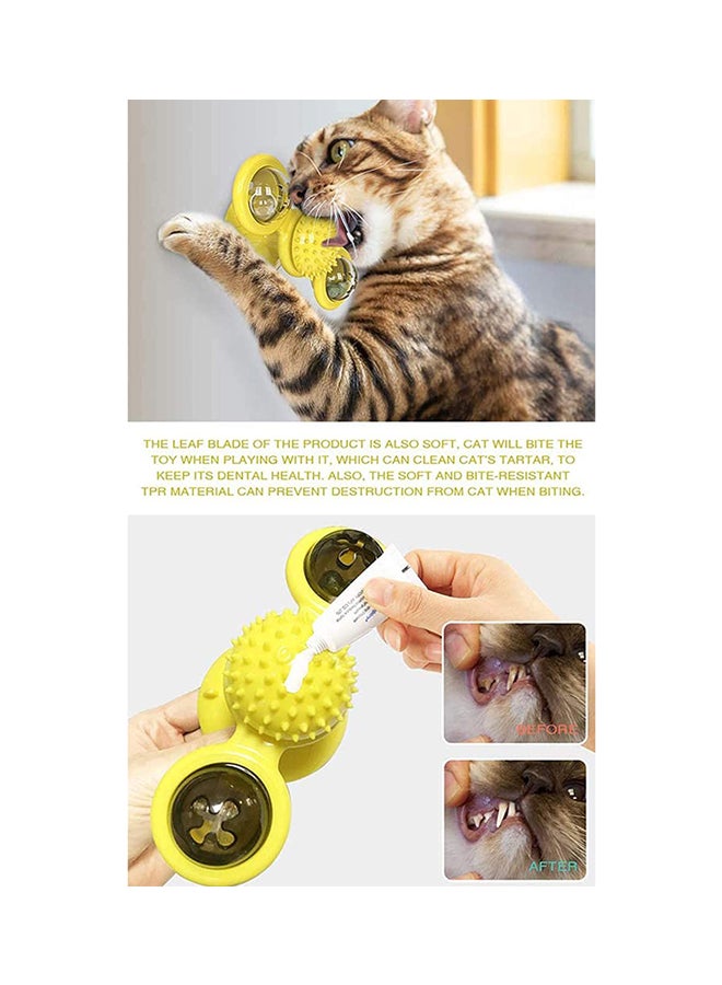 Interactive Cat Toys with Suction Cup, Windmill Cats Toy Soft Scratch Hair Brush Silicone Transparent Ball Washable Cat Grooming Shedding Massage for Pet Cats (Yellow) Yellow 15.8cm - Image 2